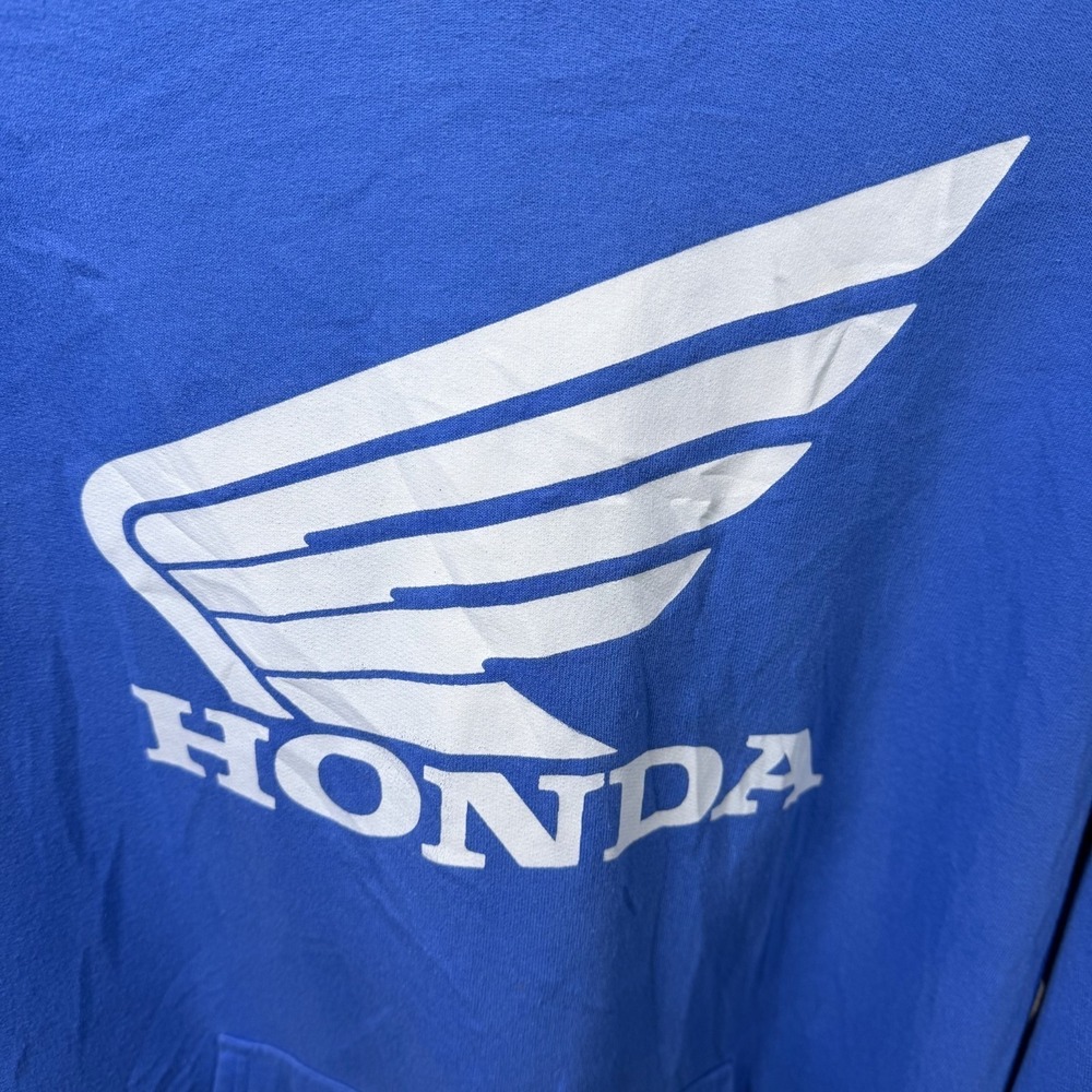 Honda Hoodie Mens XL Blue Spellout Wing Logo Cotton Pullover Long Sleeve Racing